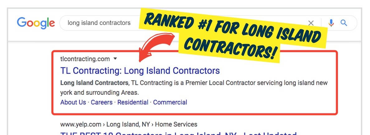 contractor ranking top of google seo